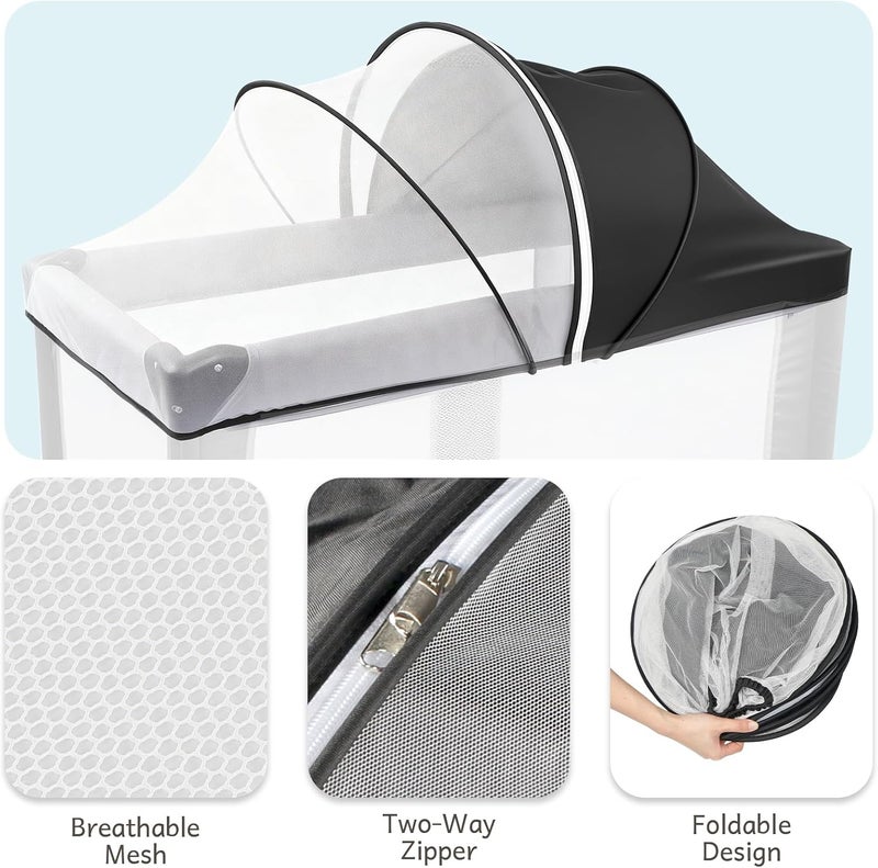 BEBONO Mosquito Net for Pack N Play, Half Blackout Netting Cover with 2-Way Zipper for Playpen, Keep Cats Out, Foldable with Storage Bag - Image 4